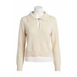 NEW WHITE + WARREN women's cashmere keyhole polo in soft white